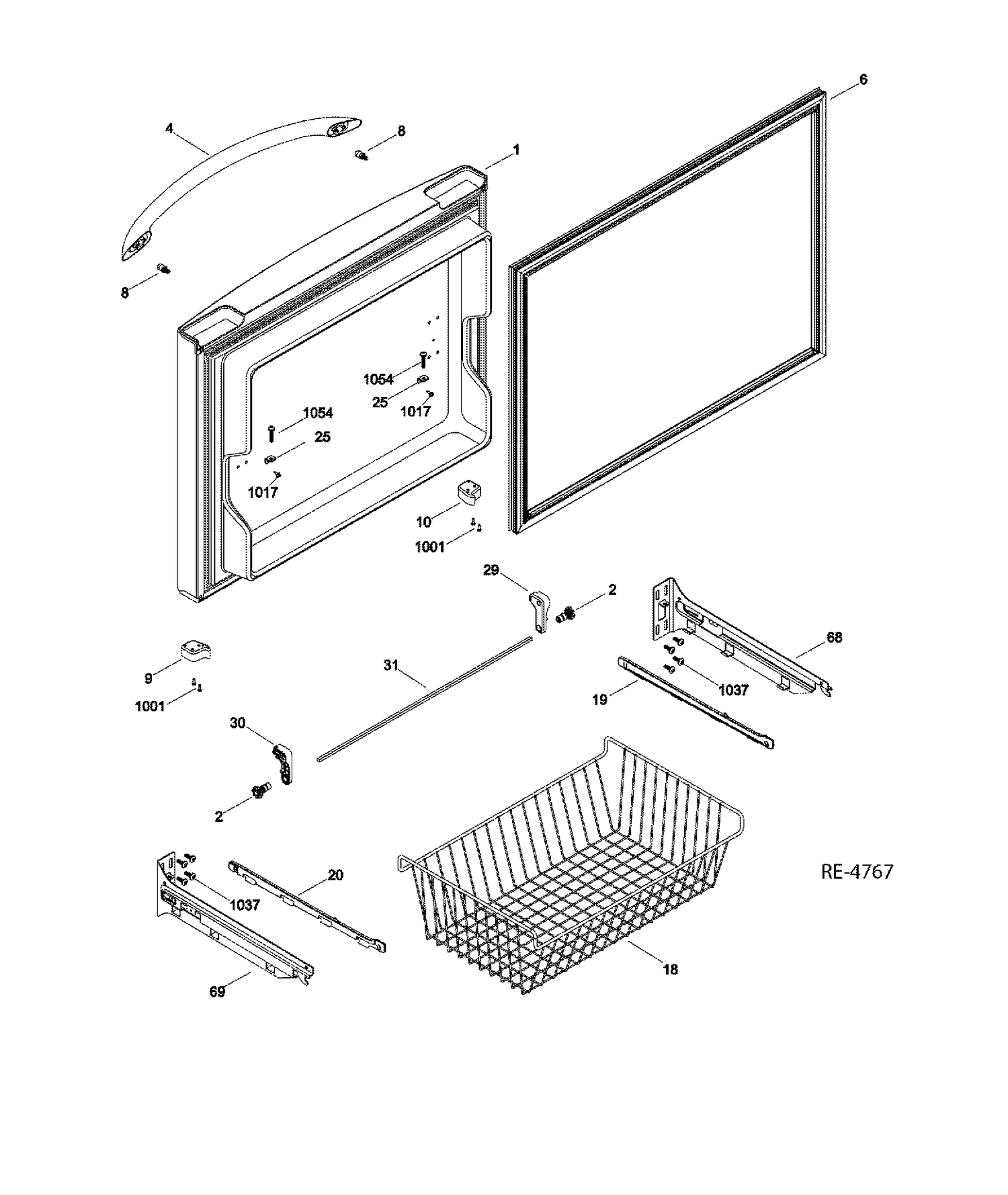 FREEZER DOOR Diagram and Parts List for PFRS2MJXBSS  General Electric Refrigerator