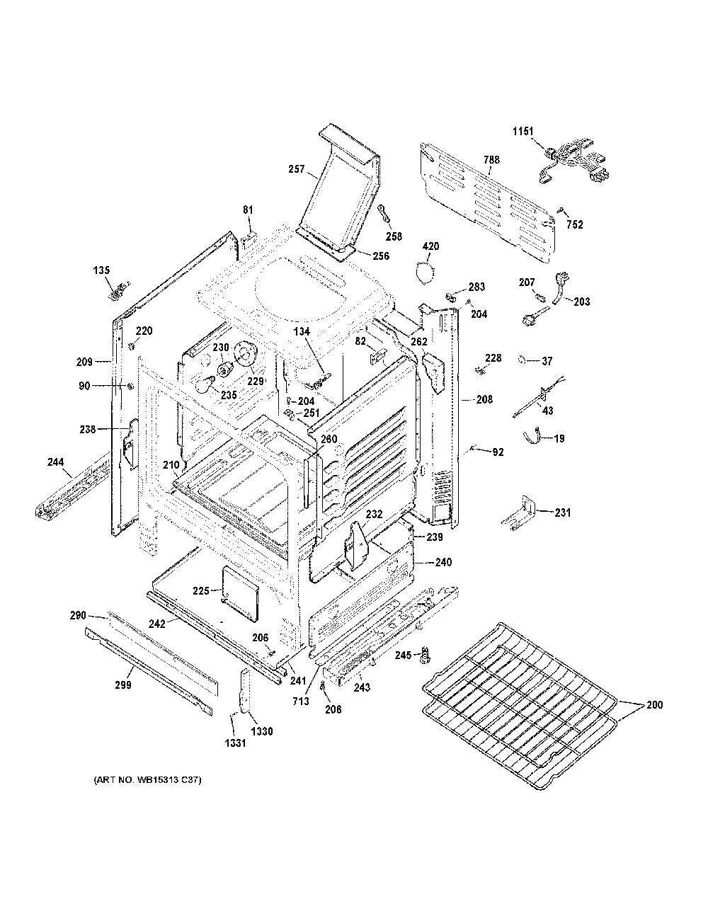 Body Parts Diagram and Parts List for JGBS61DP2BB  General Electric Range