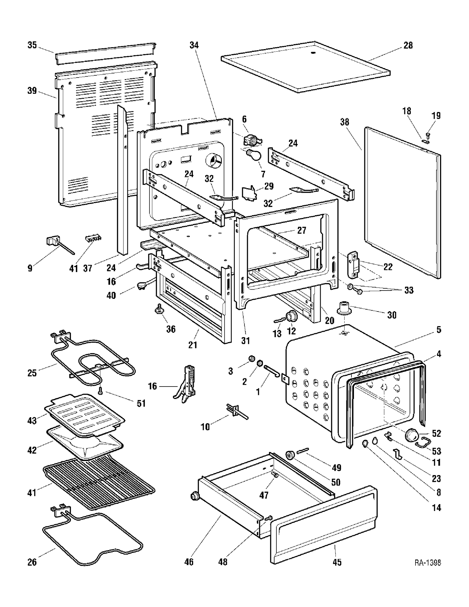 CHASSIS Diagram and Parts List for 10421-2  General Electric Range