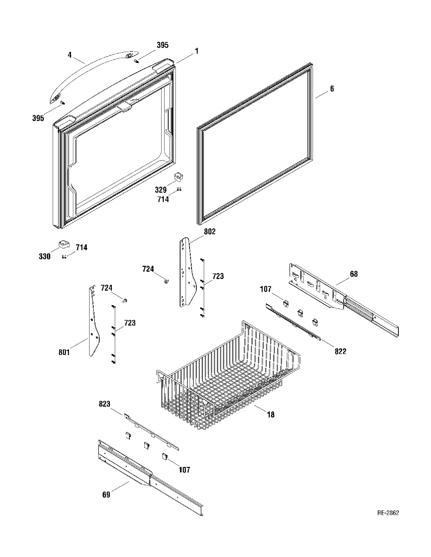 FREEZER DOOR Diagram and Parts List for PFRS5NBWASS  General Electric Refrigerator
