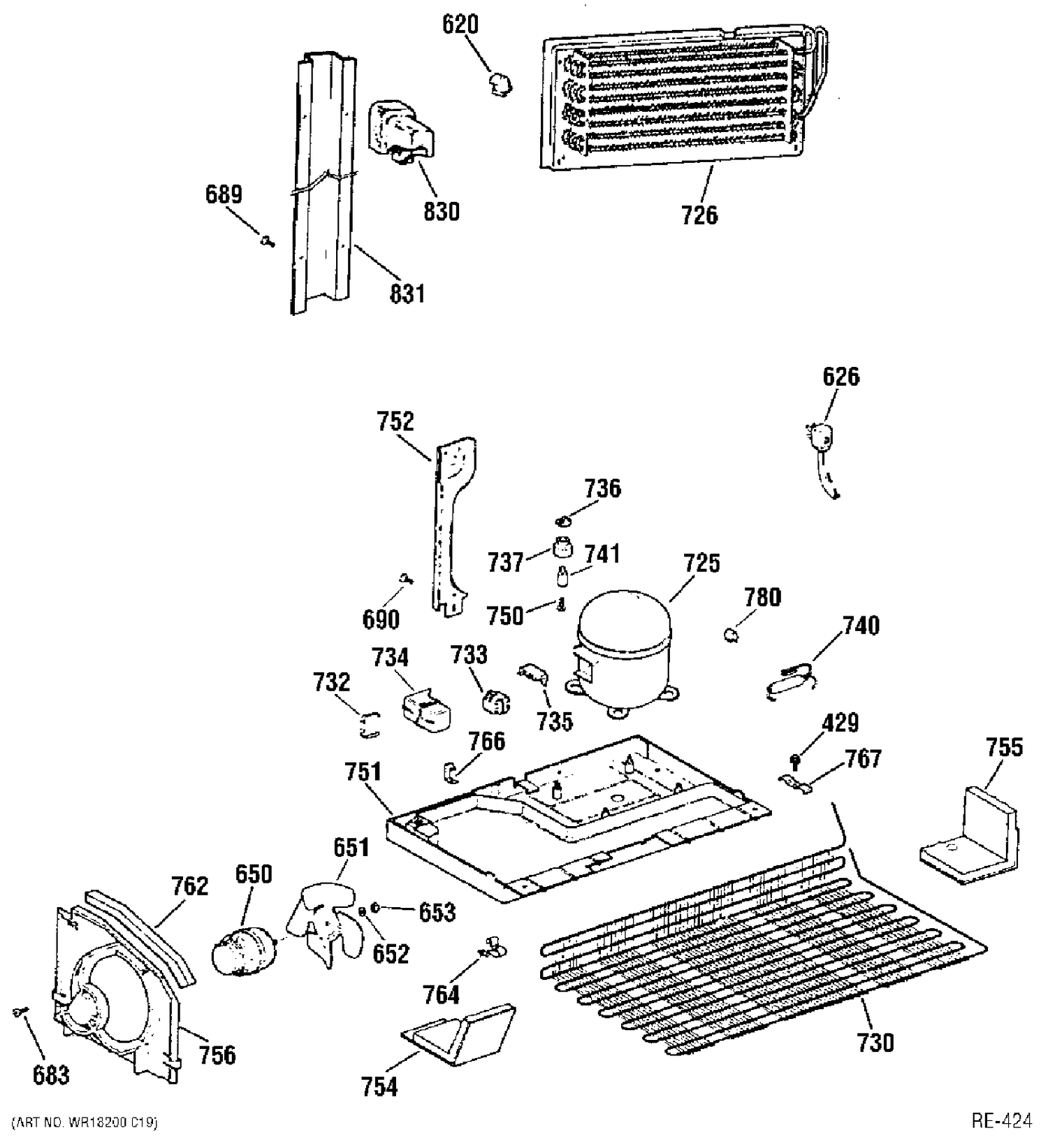 UNIT PARTS Diagram and Parts List for 31861-1  General Electric Refrigerator