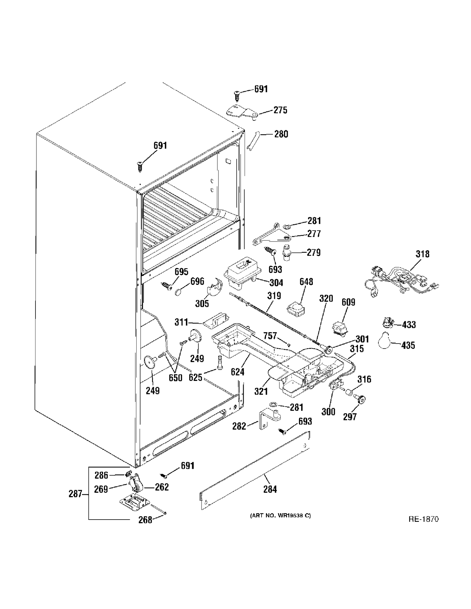 FF SECTION Diagram and Parts List for 38471PBRDRWW  General Electric Refrigerator