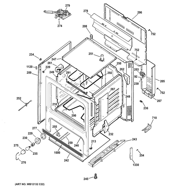 Body Parts Diagram and Parts List for JB255RK1SS  General Electric Range