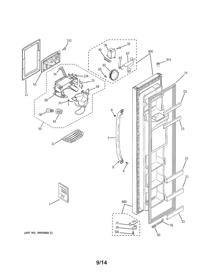 Freezer Door Diagram and Parts List for GSH25JGDDBB  General Electric Refrigerator