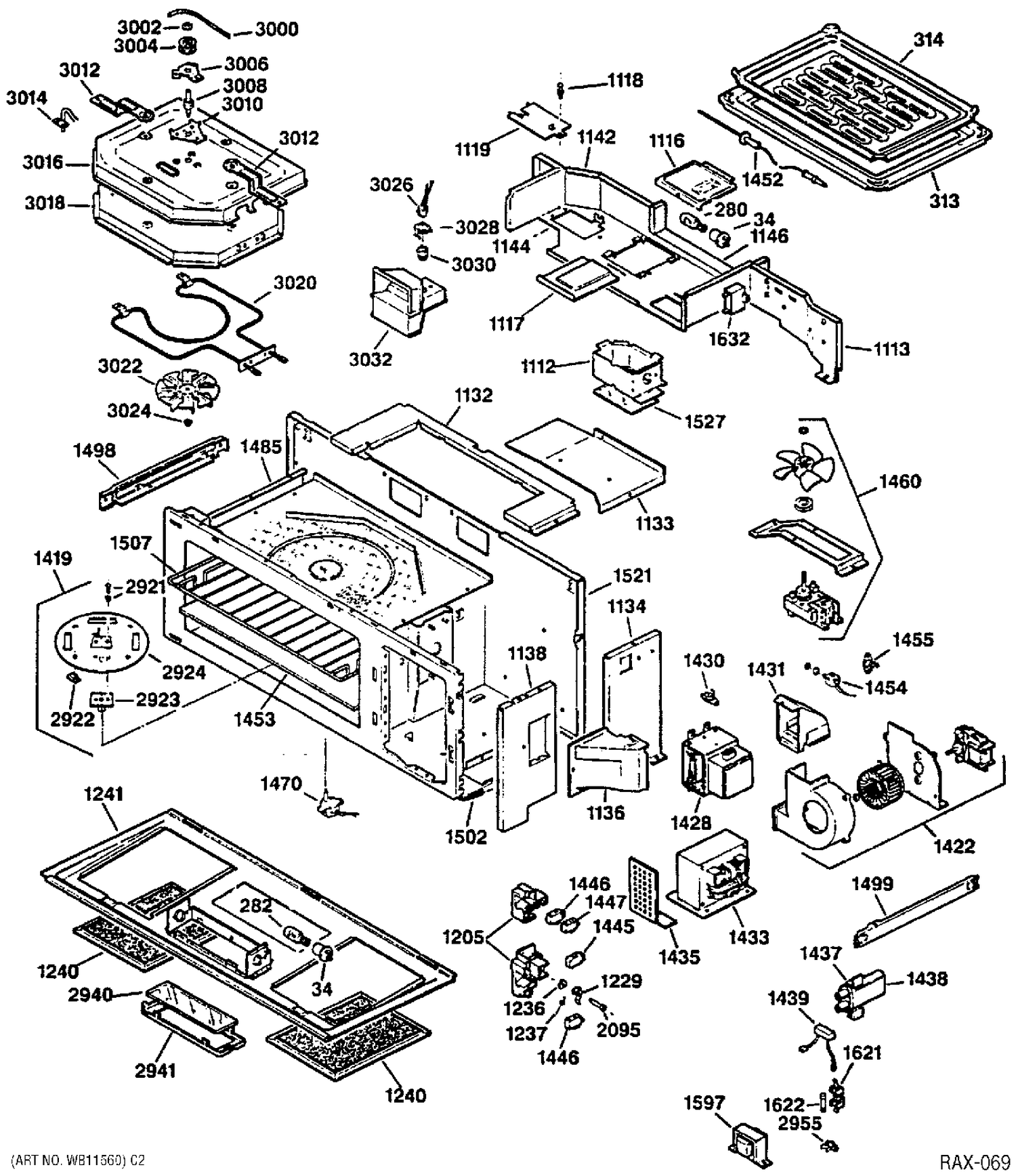BODY PARTS Diagram and Parts List for JVM290BVC01  General Electric Microwave
