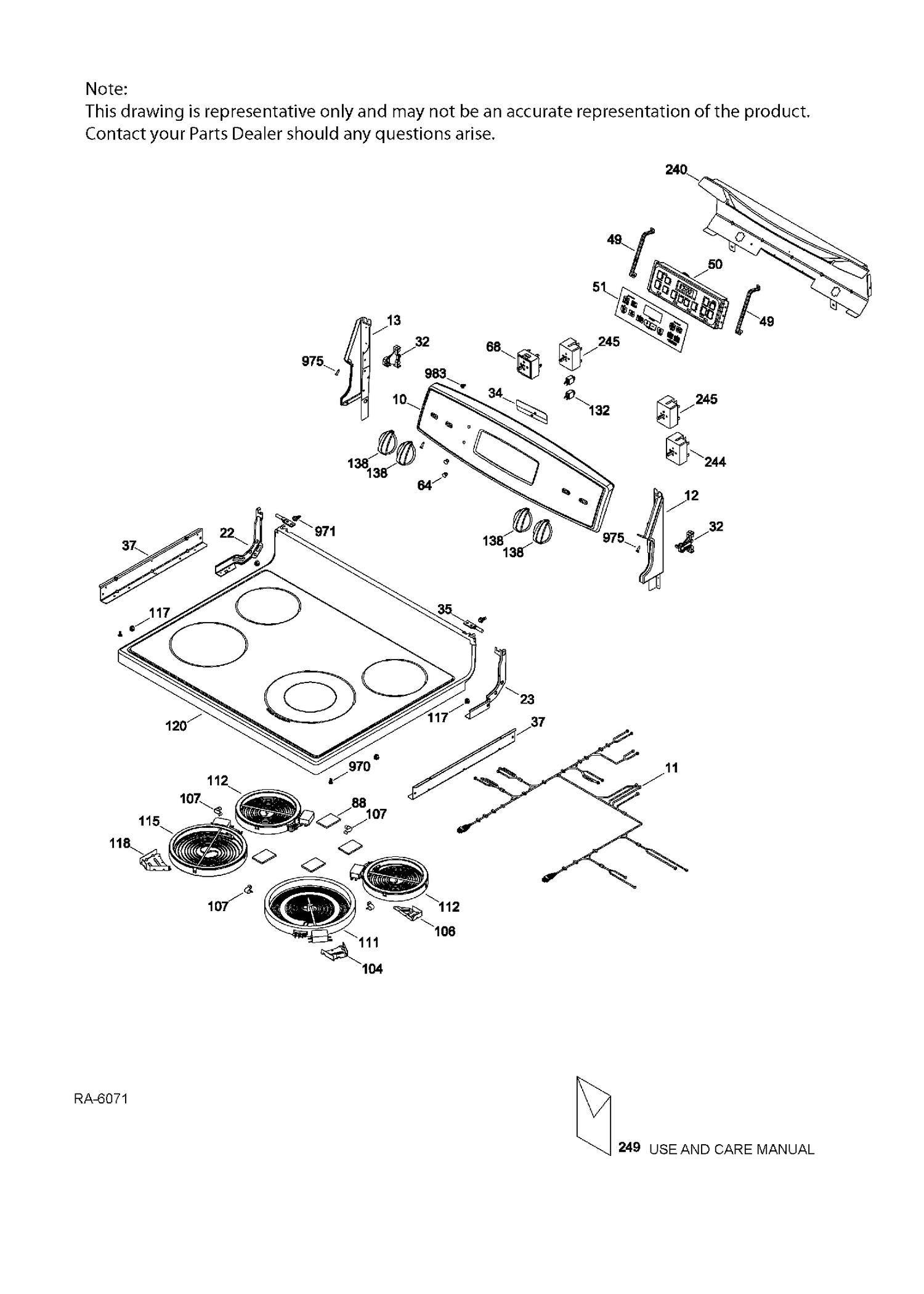 CONTROL PANEL & COOKTOP Diagram and Parts List for JCBS660SJ1SS  General Electric Range