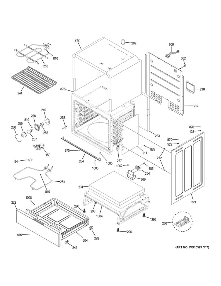 Body Parts Diagram and Parts List for JS645DL3WW  General Electric Range