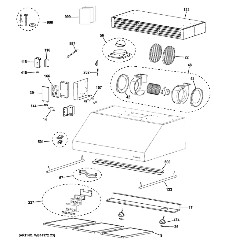 Hood Parts Diagram and Parts List for ZV30HSR2SS  General Electric Range Hood