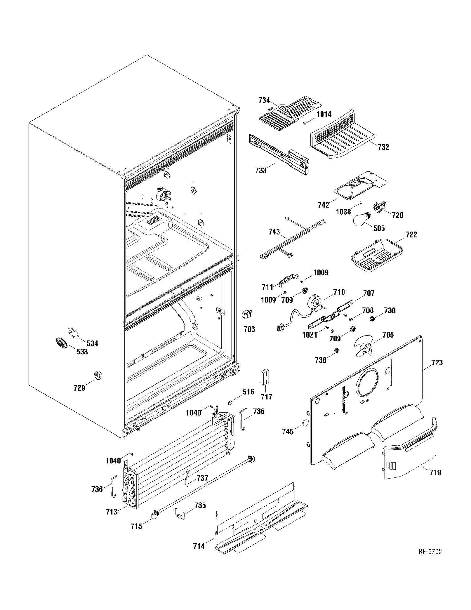 FZ SECTION Diagram and Parts List for PDRF0MBYARBB  General Electric Refrigerator