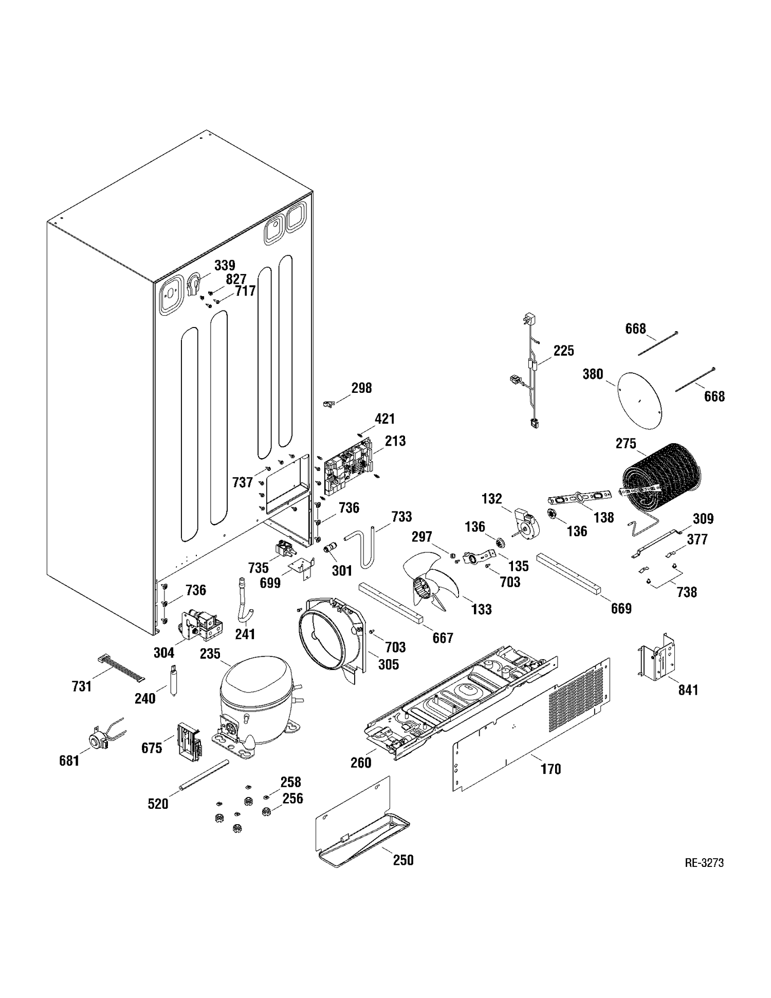 SYSTEM PARTS Diagram and Parts List for PSDS5YGXAFSS  General Electric Refrigerator