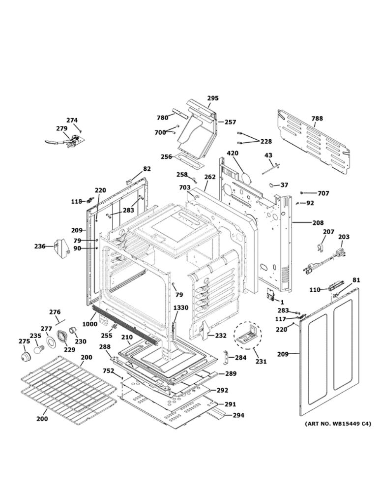 Body Parts Diagram and Parts List for JGB660DEJ5BB  General Electric Range