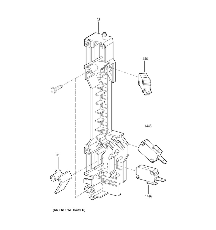 Latch Board Parts Diagram and Parts List for JNM3163DJ1WW  General Electric Microwave