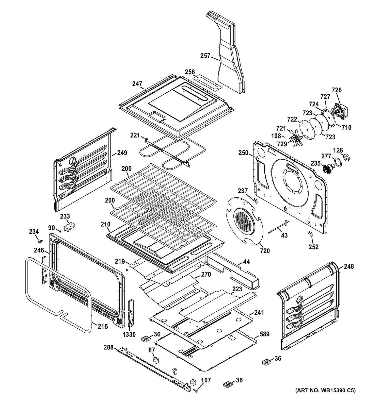 LOWER OVEN Diagram and Parts List for PGB950DEF1BB  General Electric Range