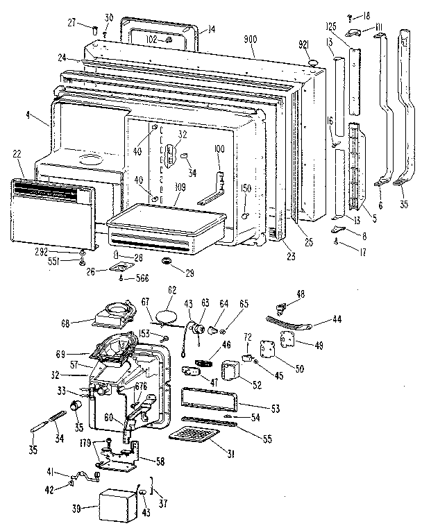 Freezer Door Diagram and Parts List for TBX25RLB  General Electric Refrigerator