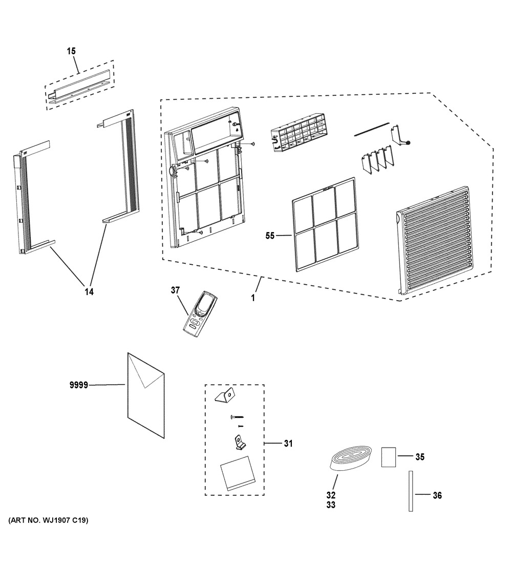 Room Air Conditioner Diagram and Parts List for AEK12AYL1  General Electric Air Conditioner