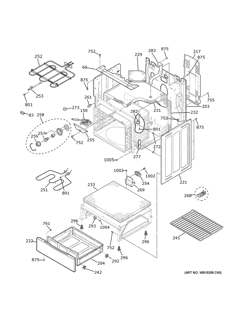 Body Parts Diagram and Parts List for JB655FK6DS  General Electric Range