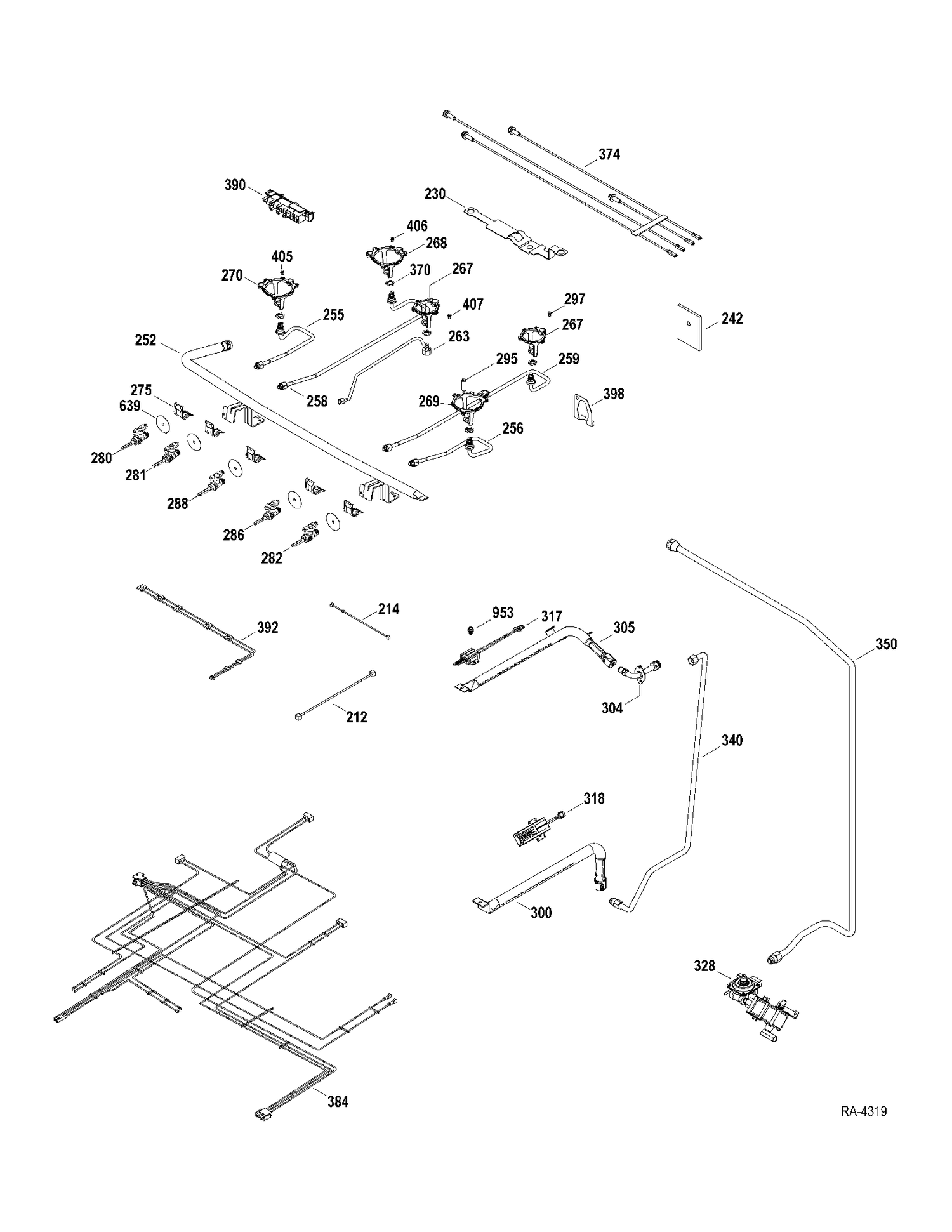 GAS & BURNER PARTS Diagram and Parts List for JCGB810SET1SS  General Electric Range