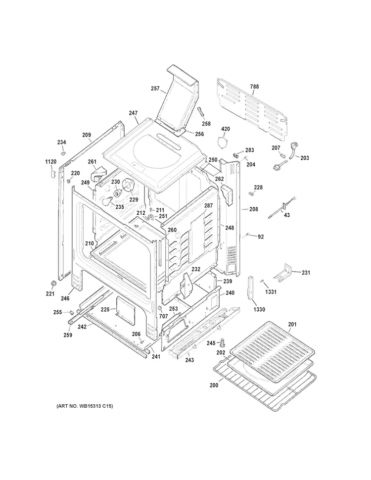 Body Parts Diagram and Parts List for JGBS60REF1SS  General Electric Range