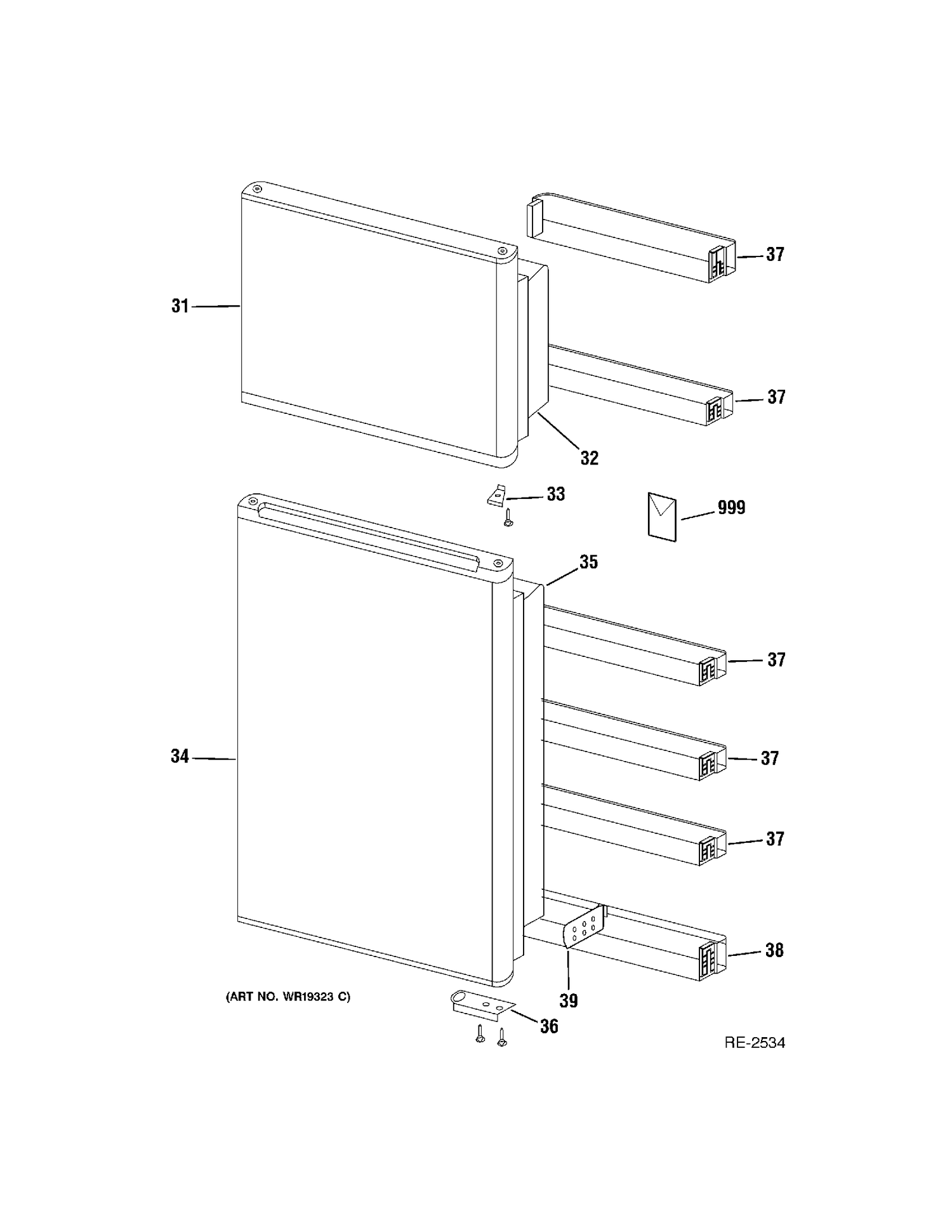 DOORS Diagram and Parts List for GTR11AAPRWWC  General Electric Refrigerator