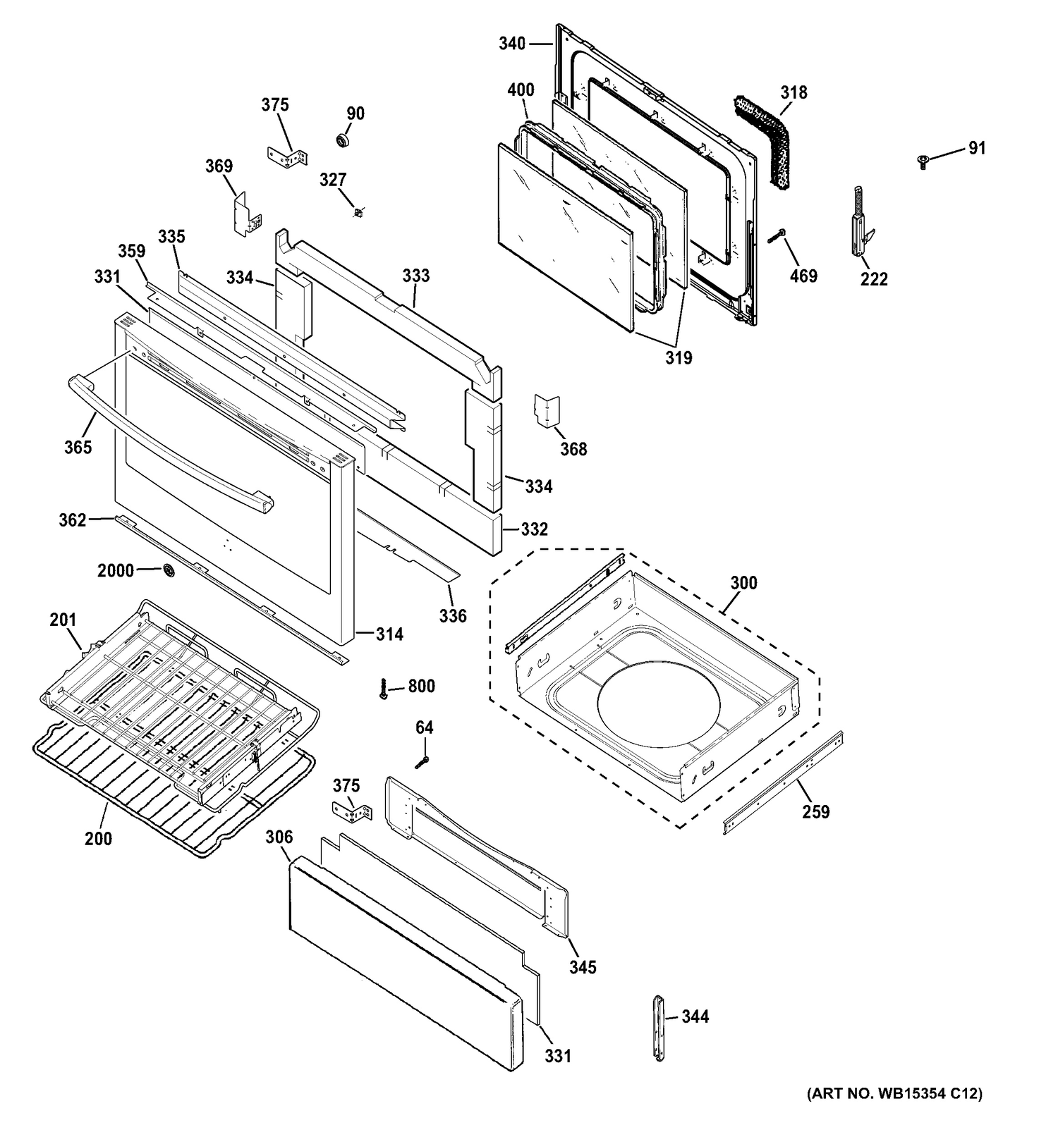 DOOR & DRAWER PARTS Diagram and Parts List for PGB940DEF1BB  General Electric Range