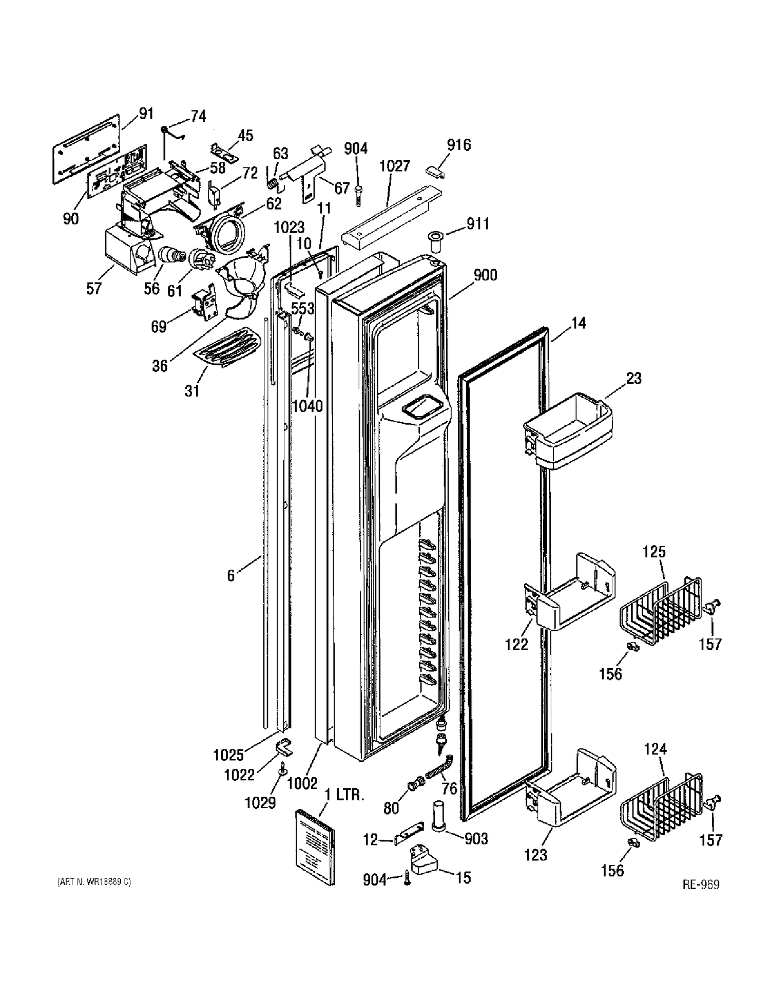 FREEZER DOOR Diagram and Parts List for PSI23SGMBKBS  General Electric Refrigerator