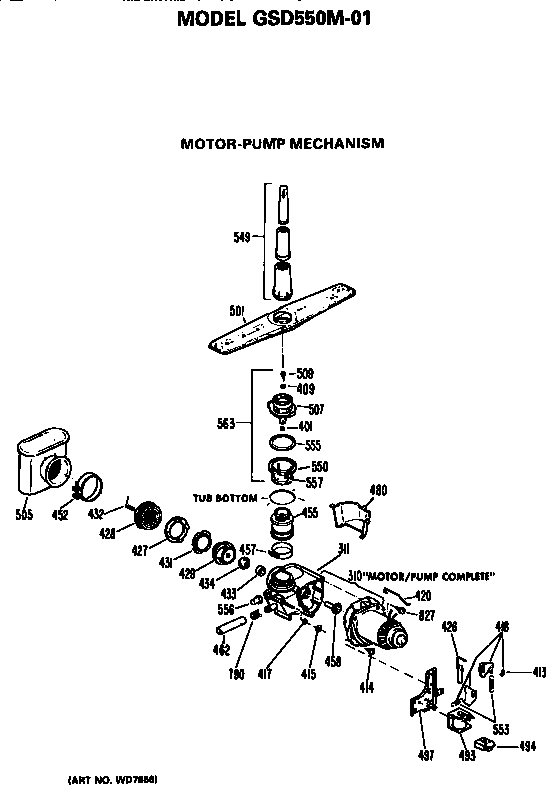 Motor/pump Diagram and Parts List for GSD550M-01  General Electric Dishwasher