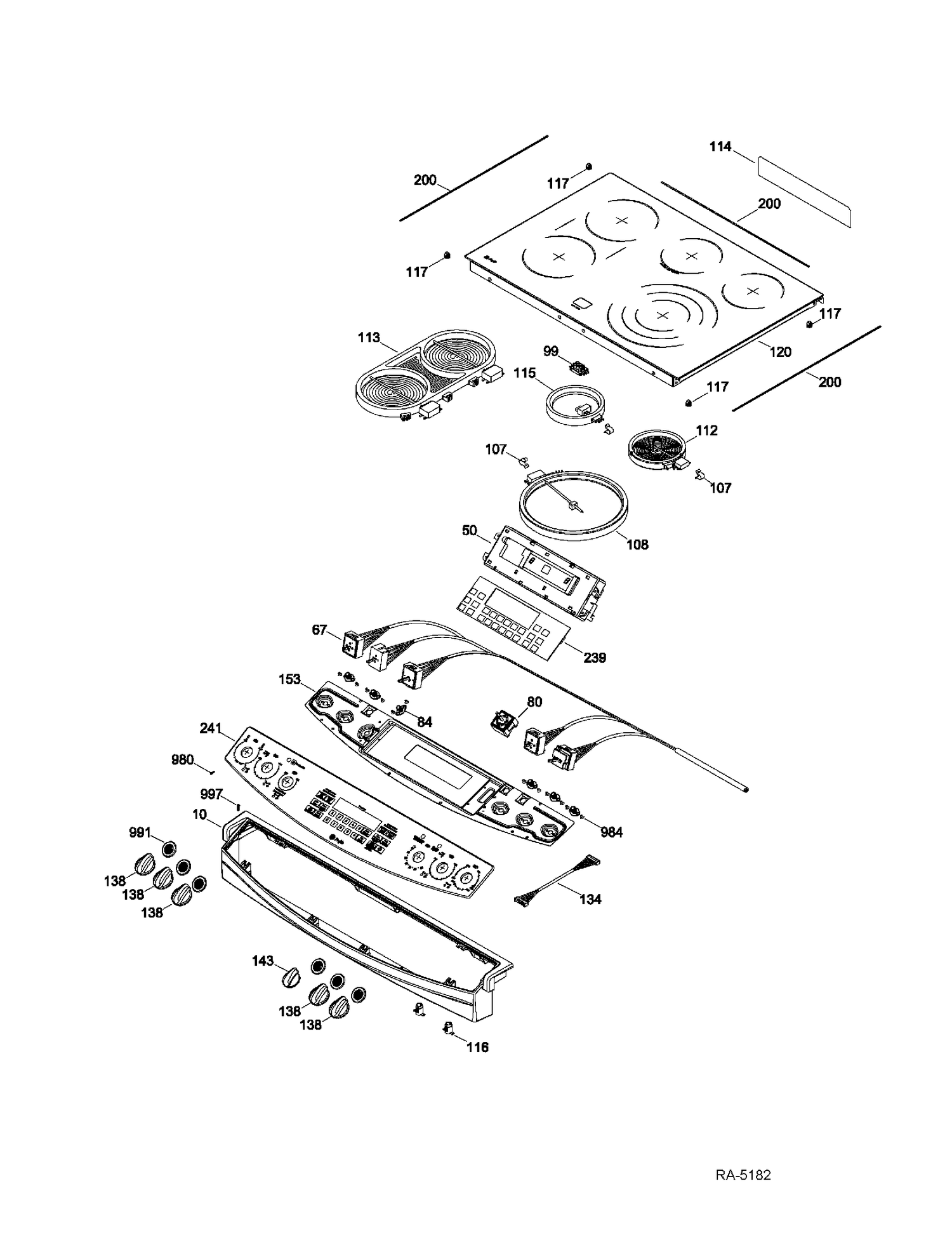 CONTROL PANEL & COOKTOP Diagram and Parts List for PCS905DR2BB  General Electric Range