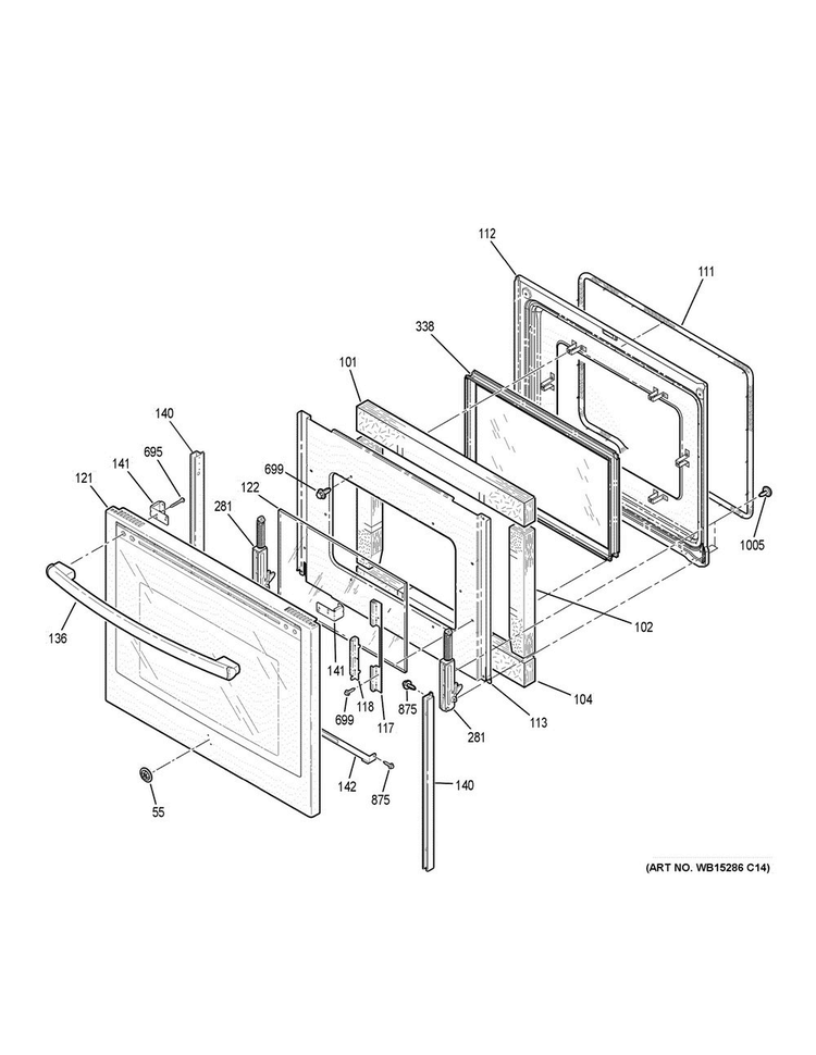 Door Diagram and Parts List for PS920SF3SS  General Electric Range