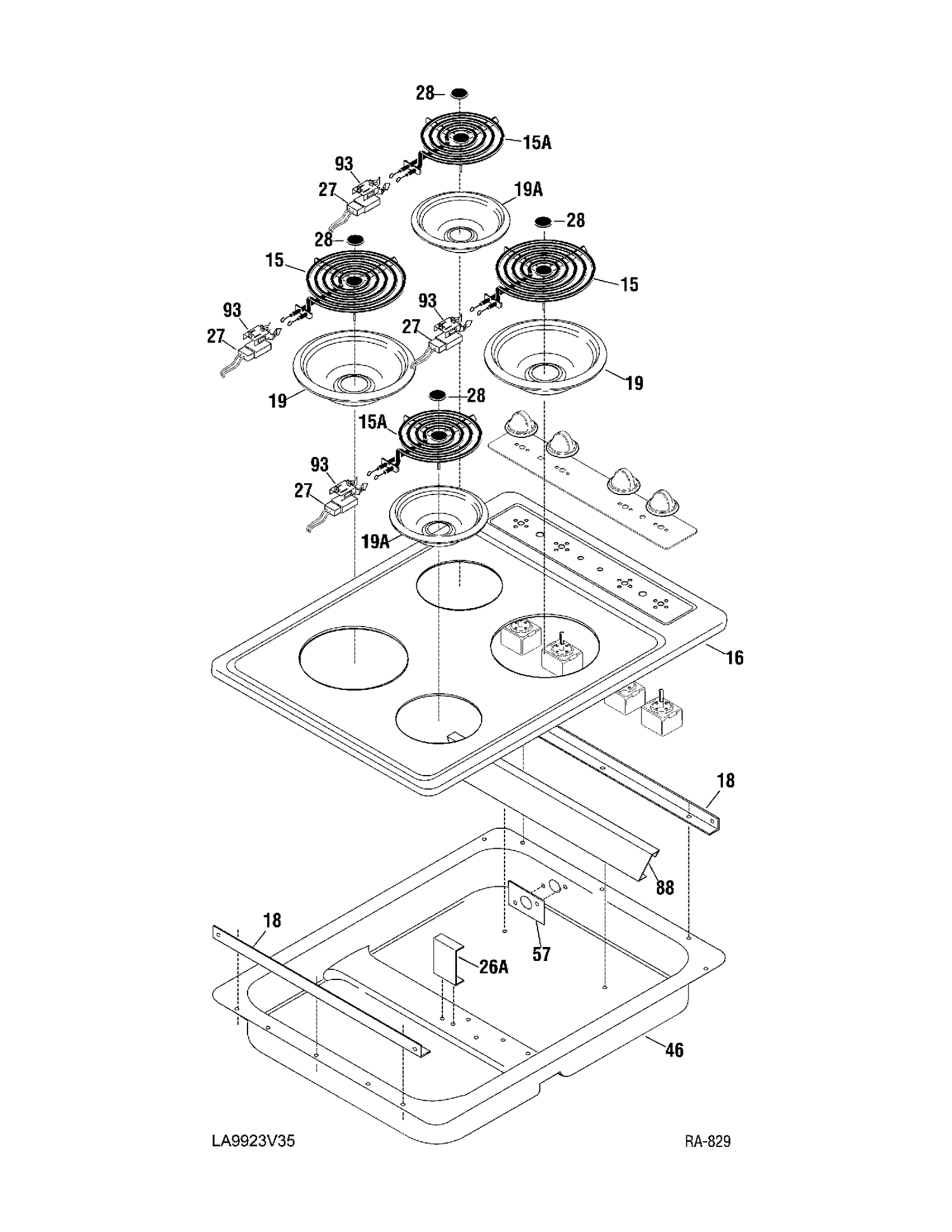 MAINTOP/SURFACE UNITS Diagram and Parts List for GCF3100SM-5  General Electric Range