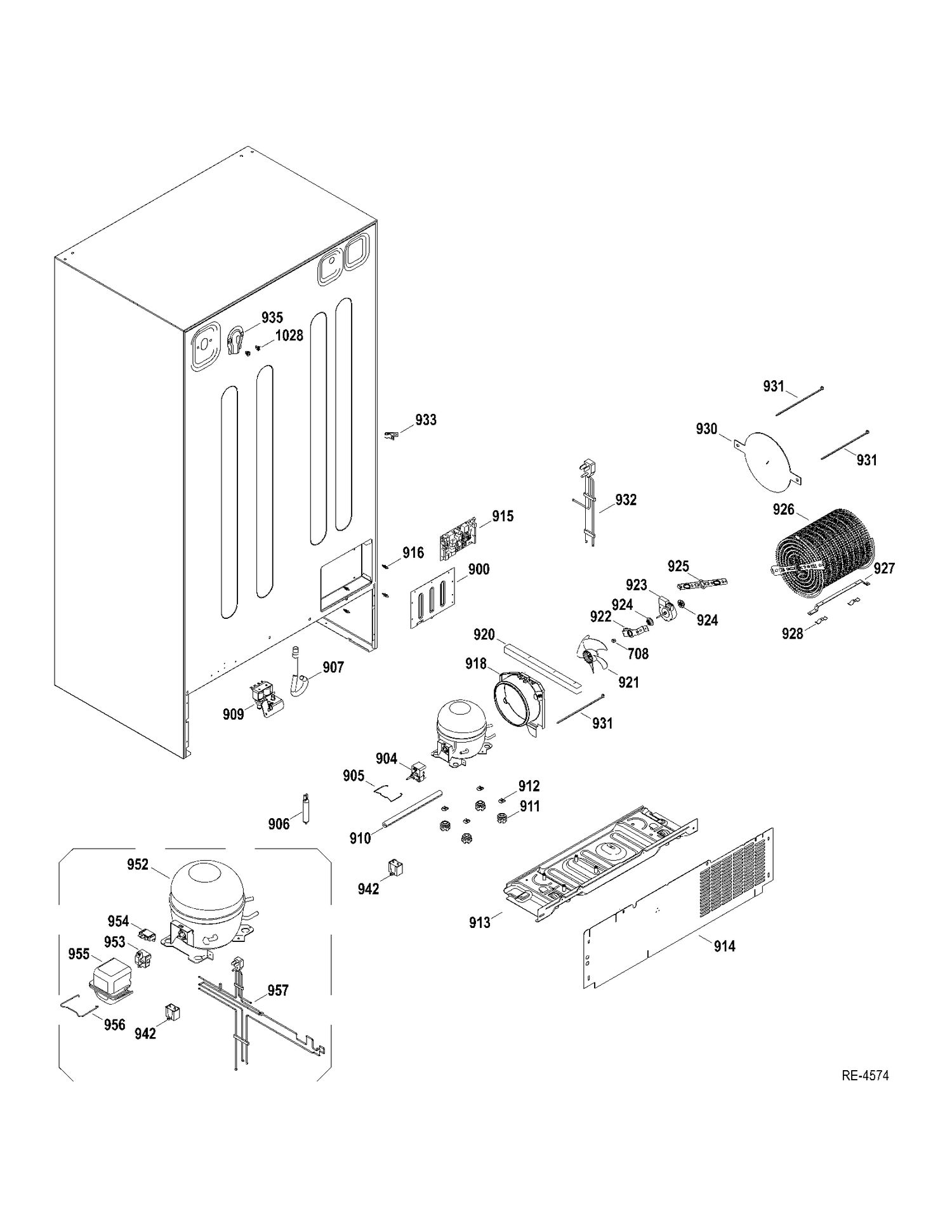 SYSTEM Diagram and Parts List for GSRS3QGXGFSS  General Electric Refrigerator