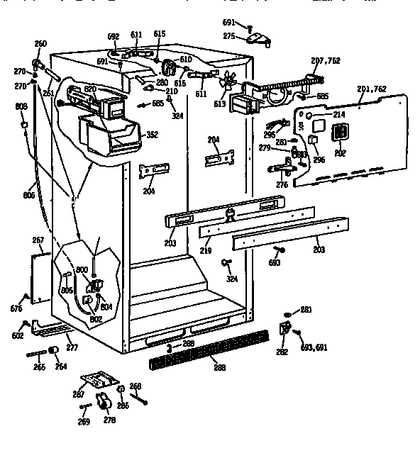 Cabinet Assembly Diagram and Parts List for TBX18DISJRWH  General Electric Refrigerator