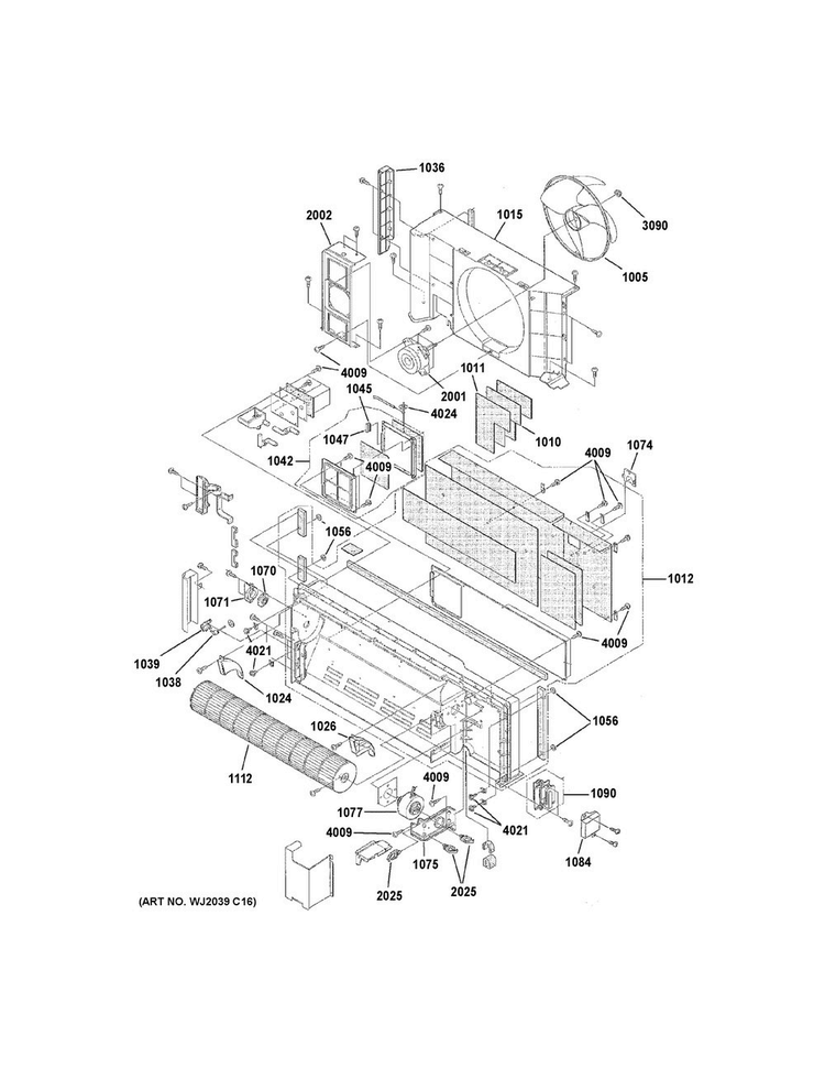 Motor & Chassis Parts Diagram and Parts List for AZ61H09EACW2  General Electric Air Conditioner