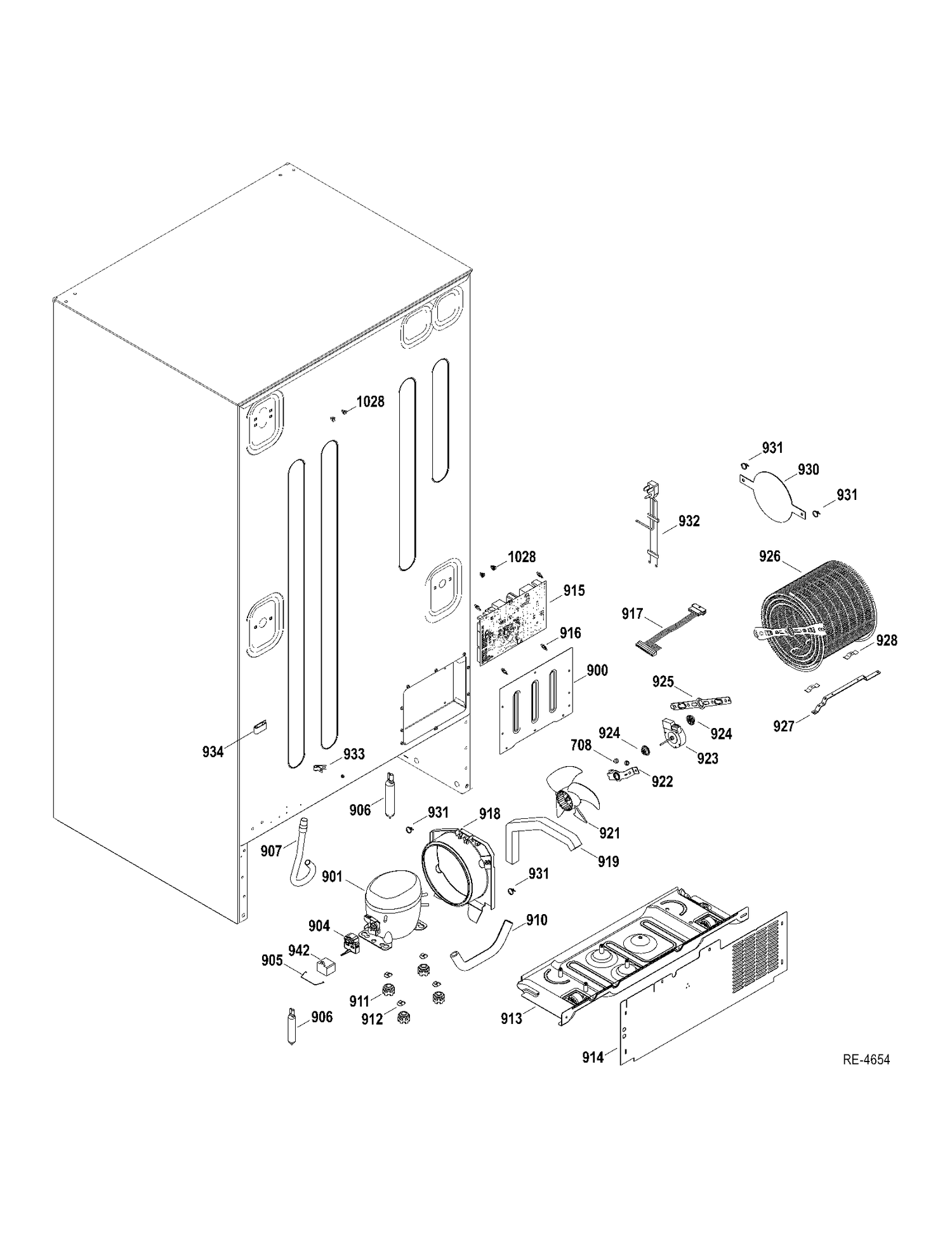 SYSTEM Diagram and Parts List for GDRL0KBXCRBS  General Electric Refrigerator