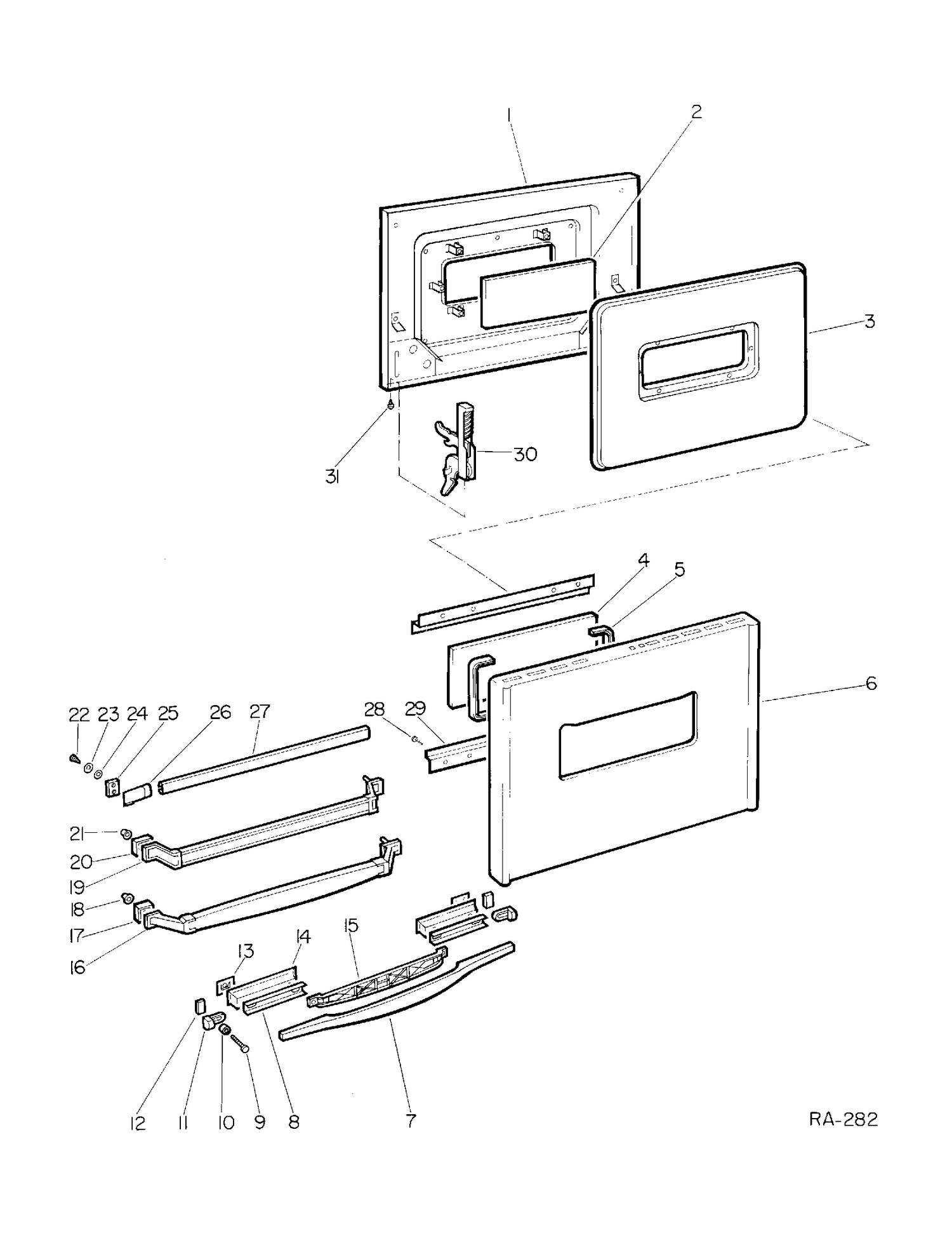 DOOR GROUP Diagram and Parts List for 13338-4  General Electric Range
