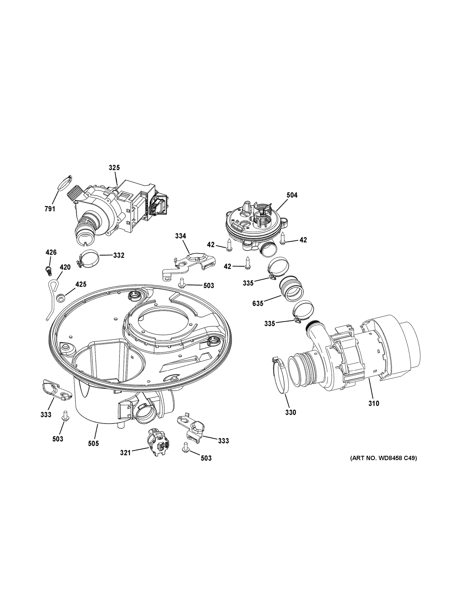 SUMP & MOTOR MECHANISM Diagram and Parts List for CDT835SMJ2DS  General Electric Dishwasher