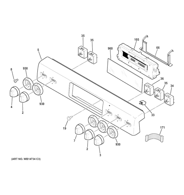Control Panel Diagram and Parts List for CS975SD3SS  General Electric Range