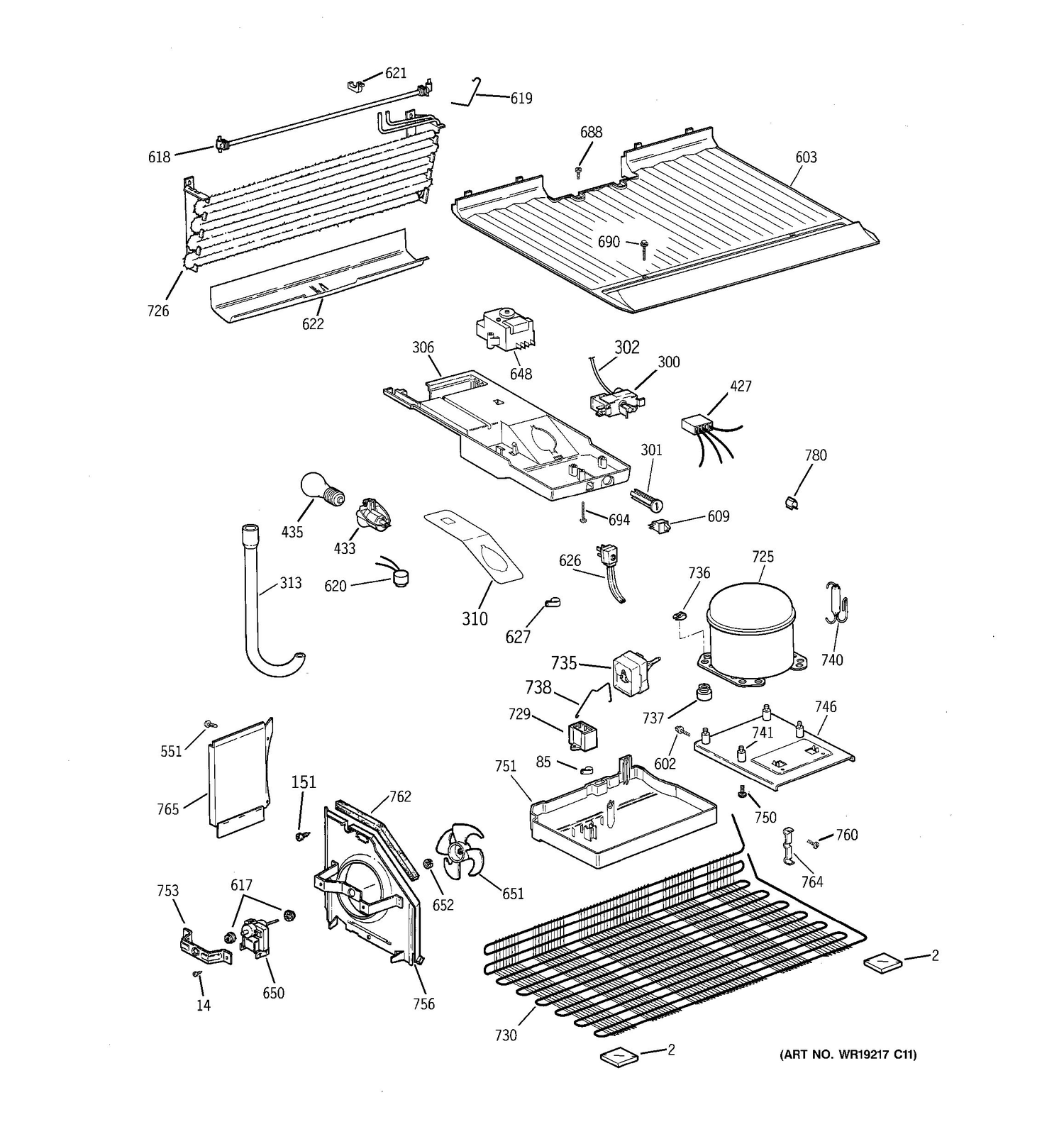 UNIT PARTS Diagram and Parts List for MTS18BBMERWW  General Electric Refrigerator