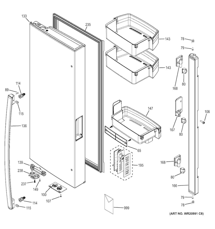 Fresh Food Door - Lh Diagram and Parts List for GNE26GMDEES  General Electric Refrigerator