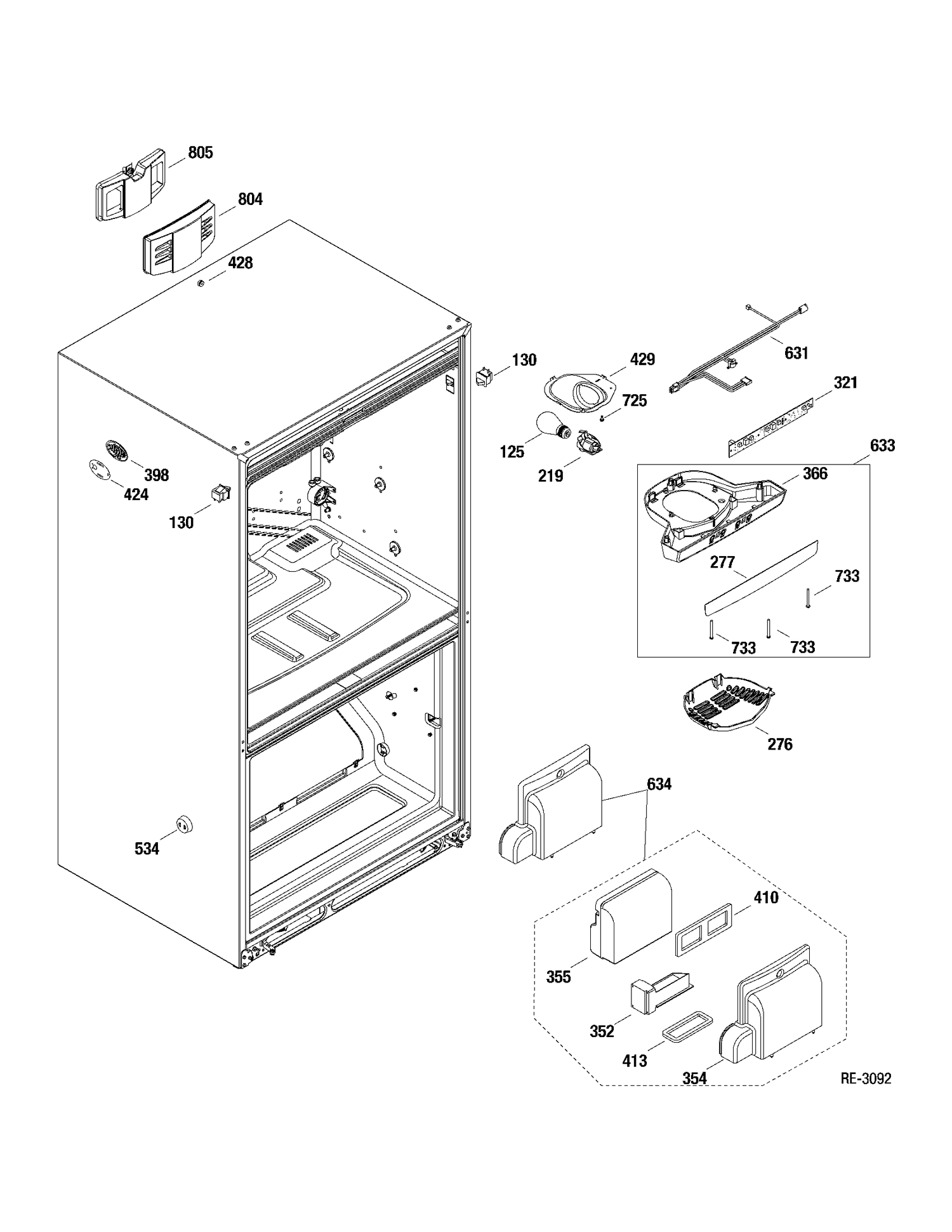 FF SECTION Diagram and Parts List for GFRF2KBXABB  General Electric Refrigerator