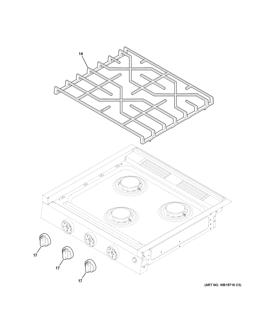 Control Panel And Cooktop Diagram and Parts List for PLU621DT1BB  General Electric Cooktop