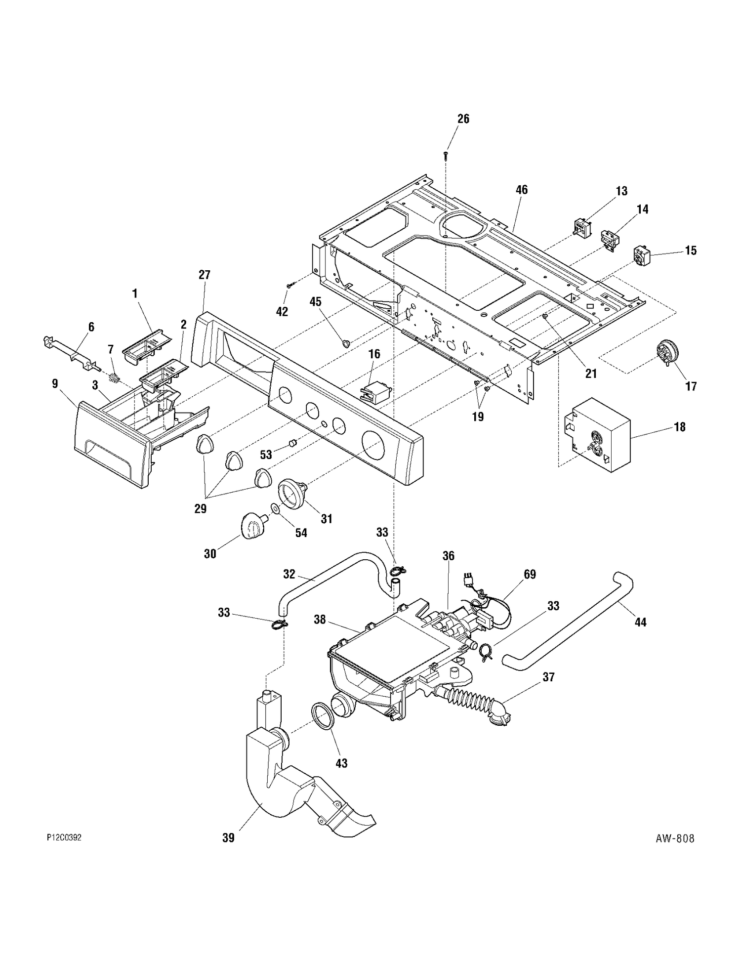 CONTROLS Diagram and Parts List for WCXH208H3WW  General Electric Washer