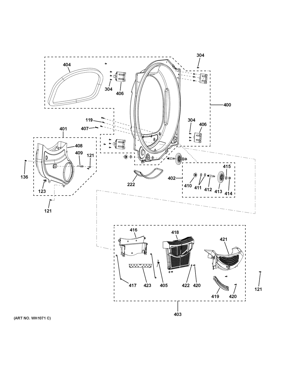 Trap Duct Assembly Diagram and Parts List for VFD31GDSR0WW  General Electric Dryer