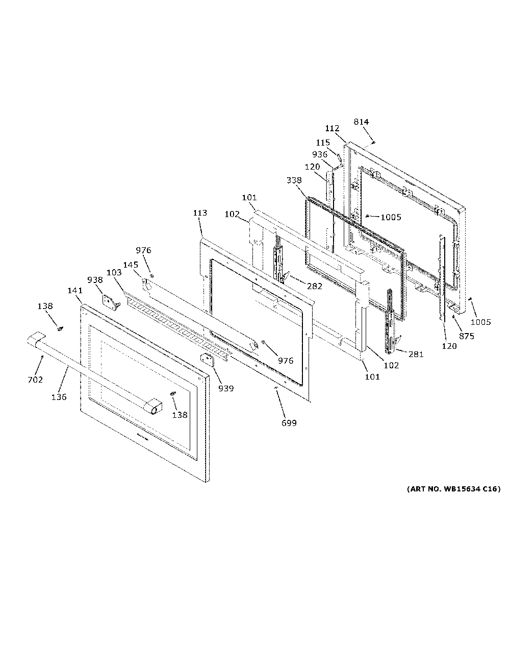 Door Diagram and Parts List for ZTSX1DPSN1SS  General Electric Wall Oven