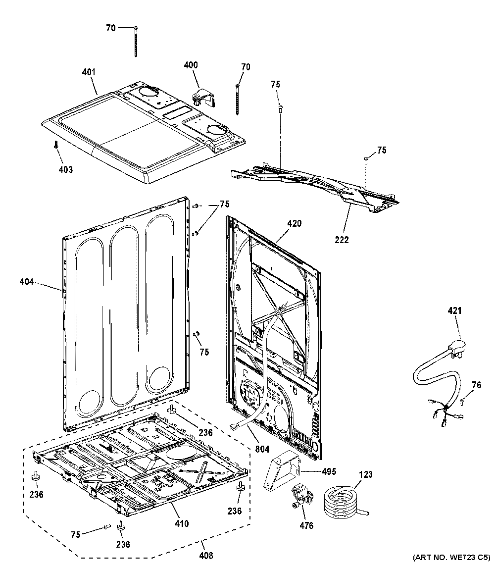 Cabinet And Top Panel Diagram and Parts List for PTD90GBPT0DG  General Electric Dryer