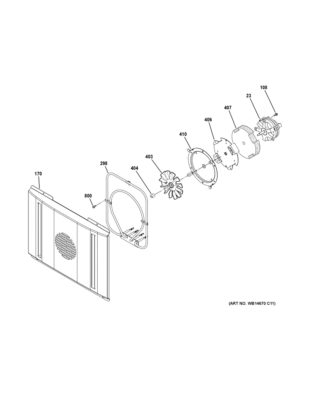 Convection Fan Diagram and Parts List for C2Y366P4M1W2  General Electric Range