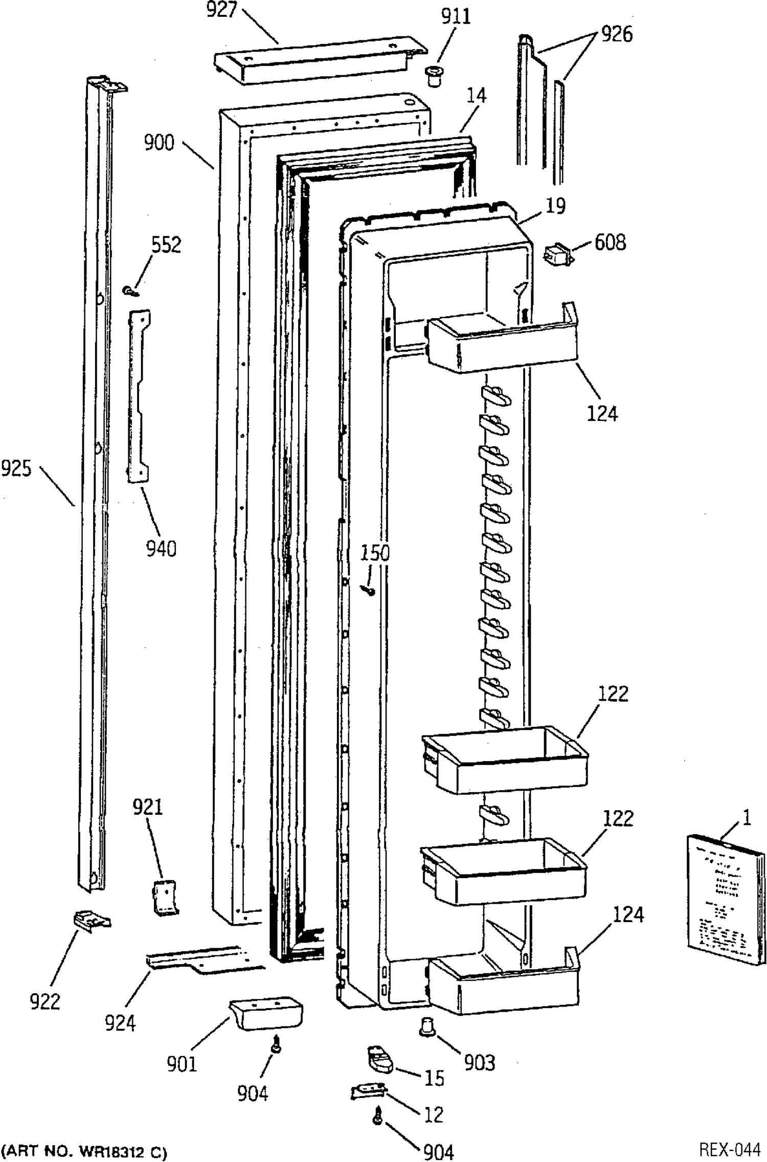 FREEZER DOOR Diagram and Parts List for TPX24B1YAWW  General Electric Refrigerator
