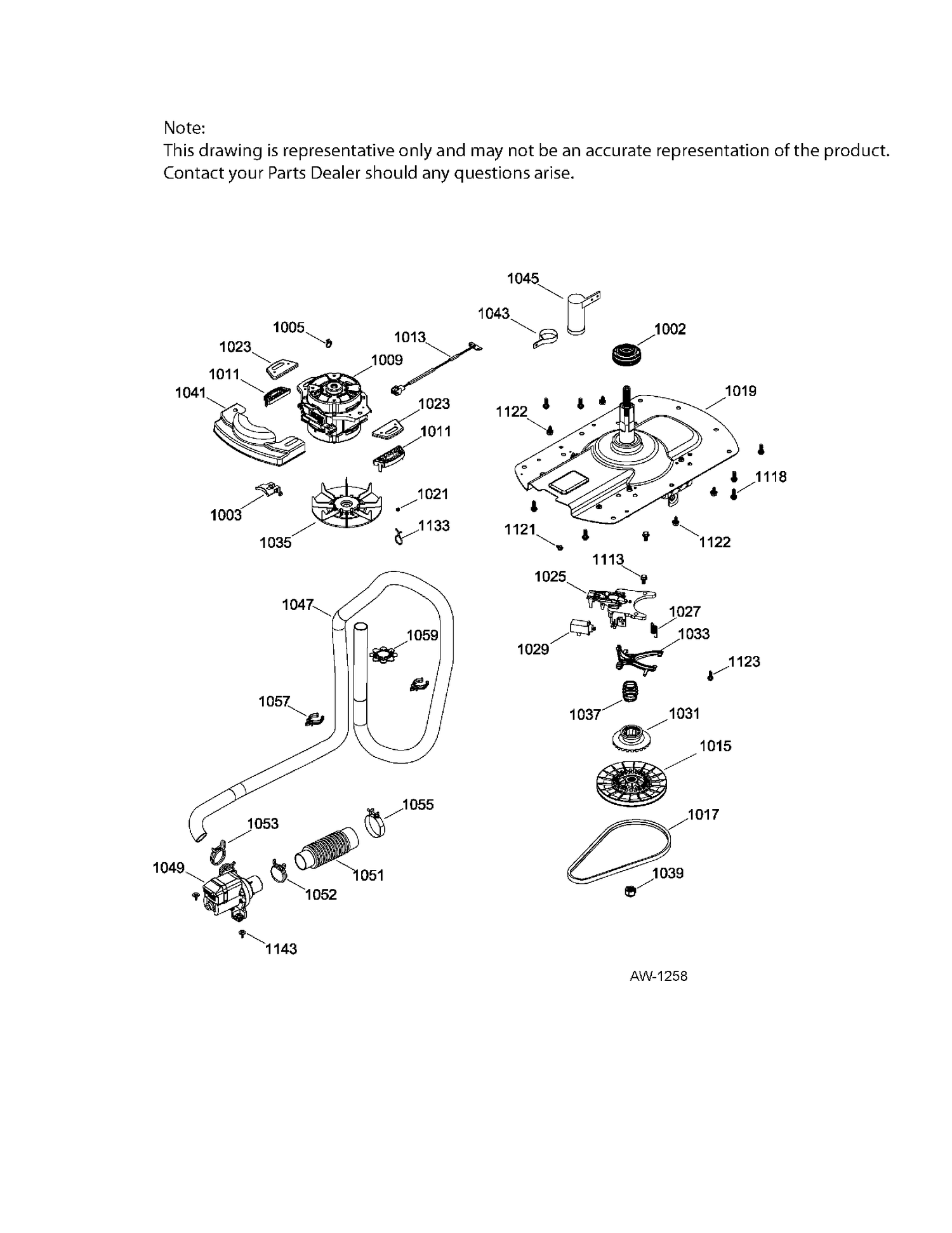 DRIVE COMPONENTS WASHER Diagram and Parts List for GUAN275ED2WW  General Electric Dryer