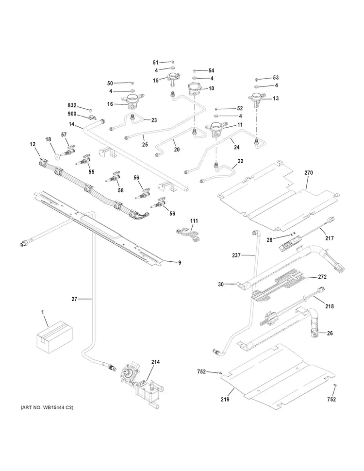 Gas & Burner Parts Diagram and Parts List for JGB700DEJ2WW  General Electric Range
