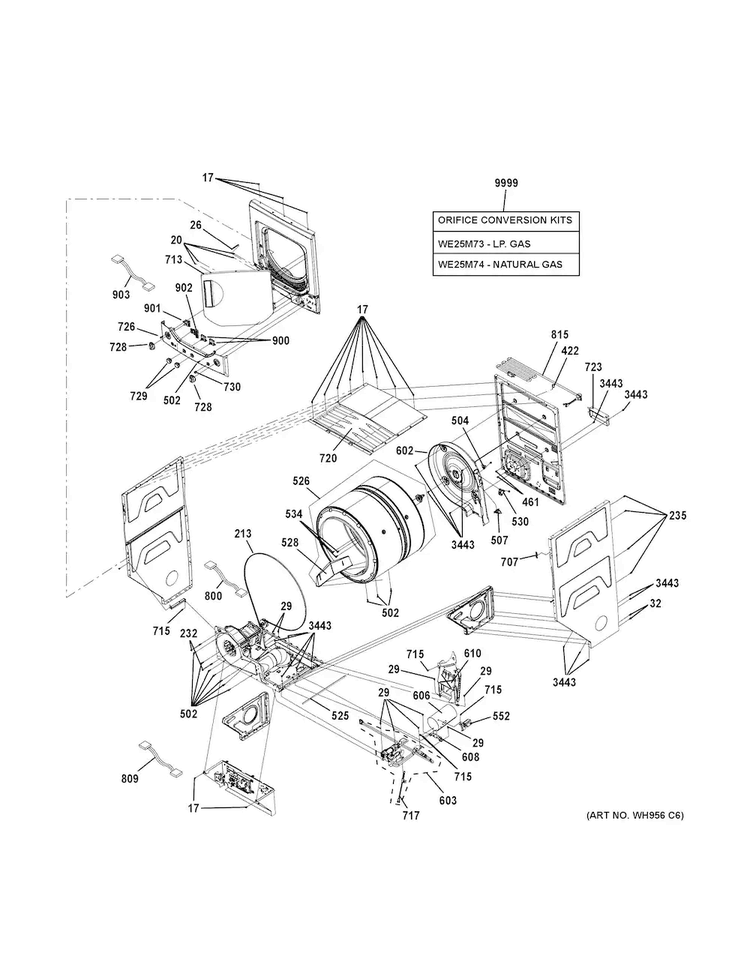 Cabinet Diagram and Parts List for GUD24GSSJ0WW  General Electric Washer Dryer Combo