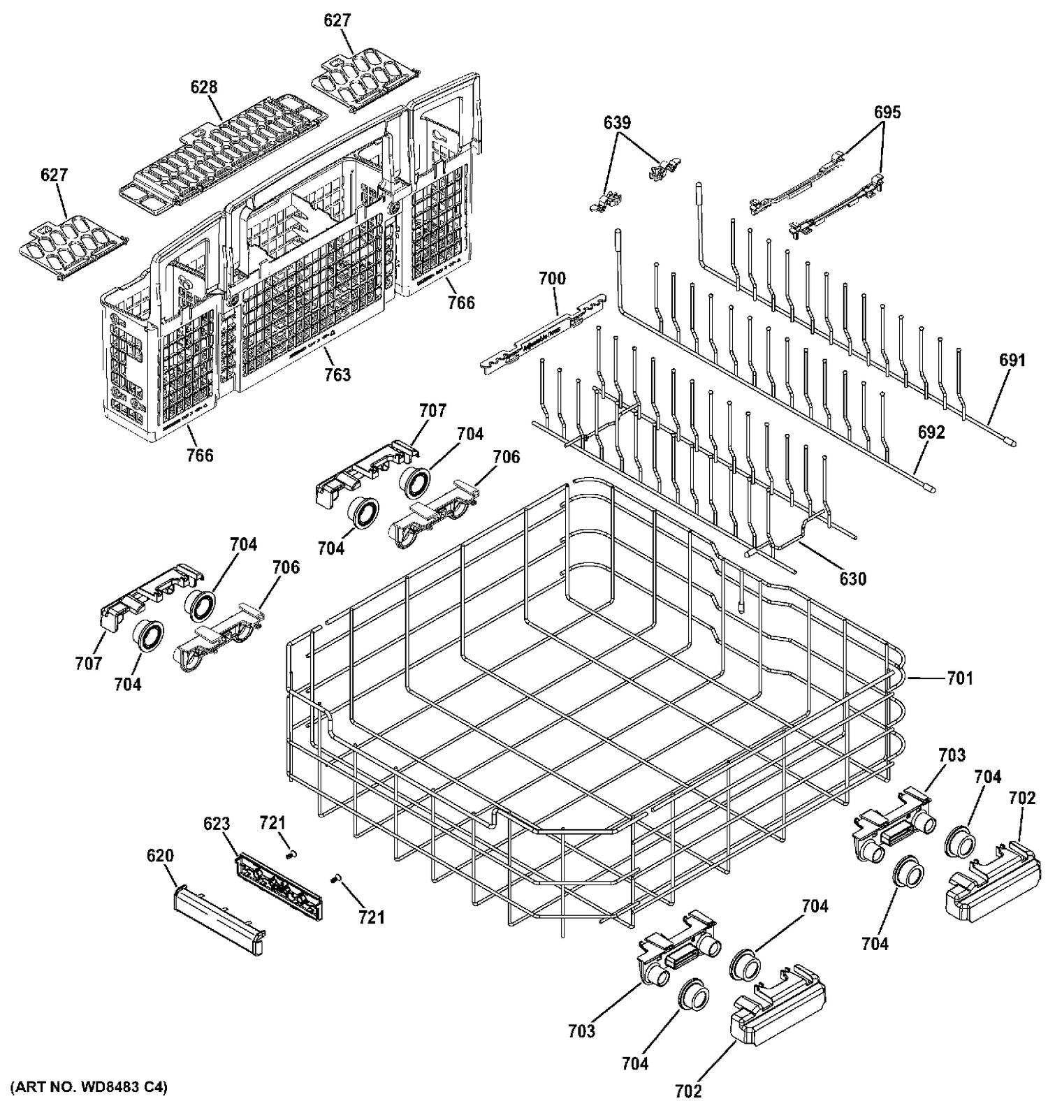 LOWER RACK ASM Diagram and Parts List for ZDT870SSF5SS  General Electric Dishwasher